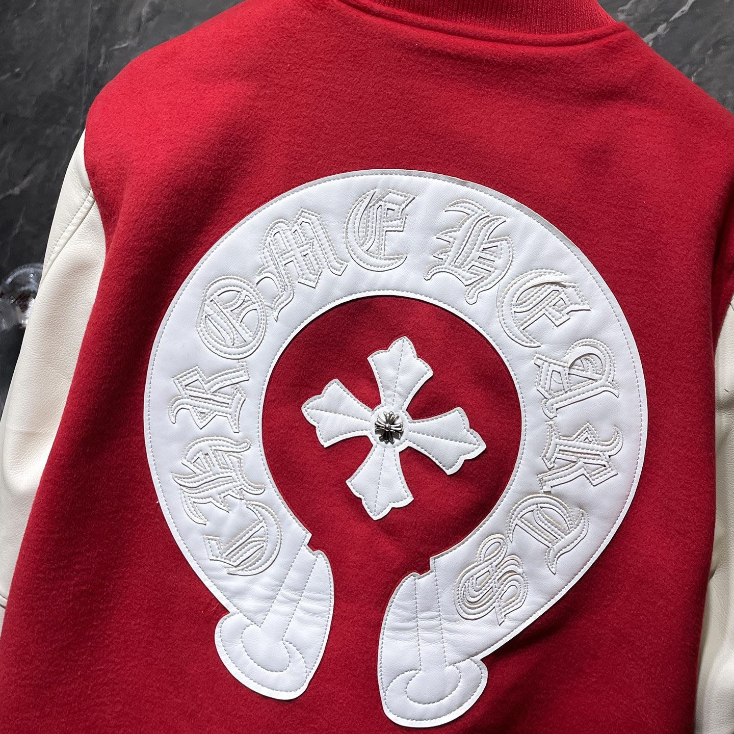 Chrome Hearts Classic Sanskrit Cross Embroidery Baseball Jacket