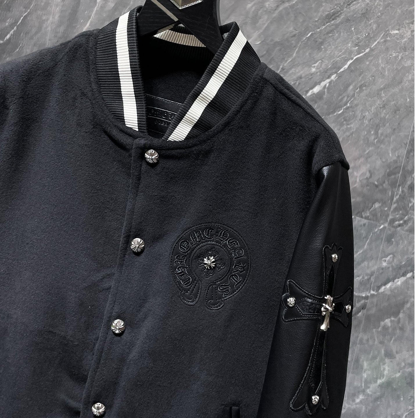 Chrome Hearts Classic Sanskrit Cross Embroidery Baseball Jacket