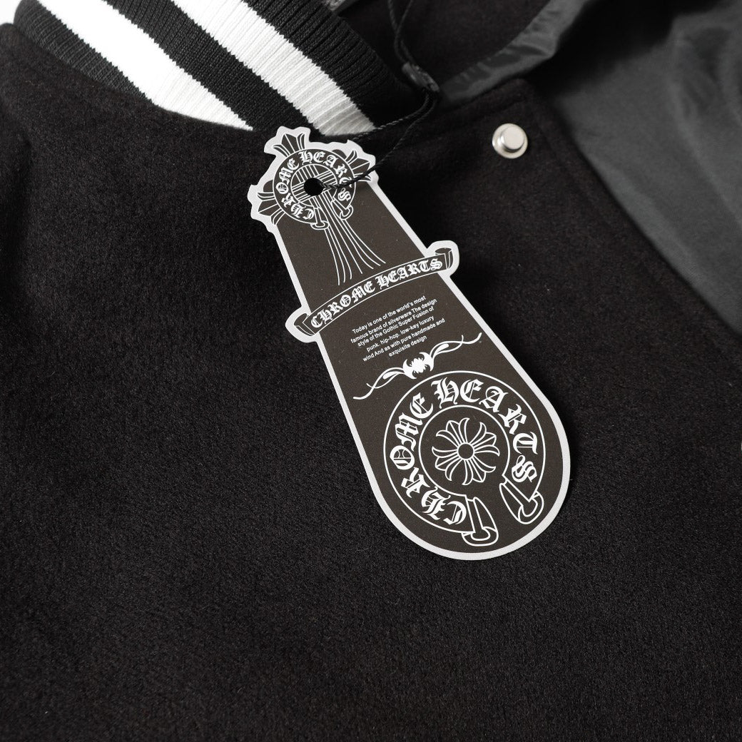 Chrome Hearts Classic Sanskrit Cross Embroidery Baseball Jacket