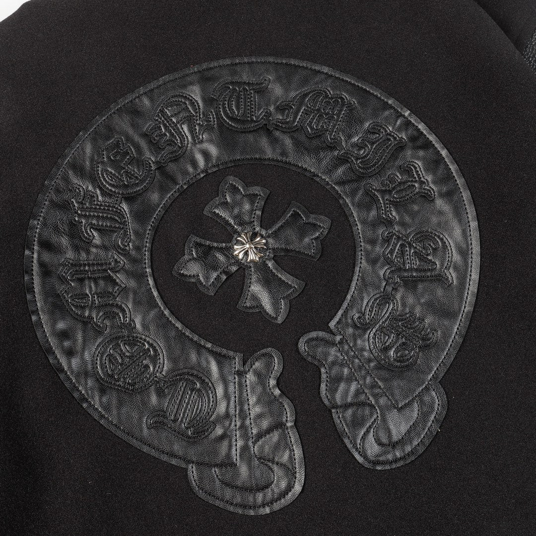 Chrome Hearts Classic Sanskrit Cross Embroidery Baseball Jacket