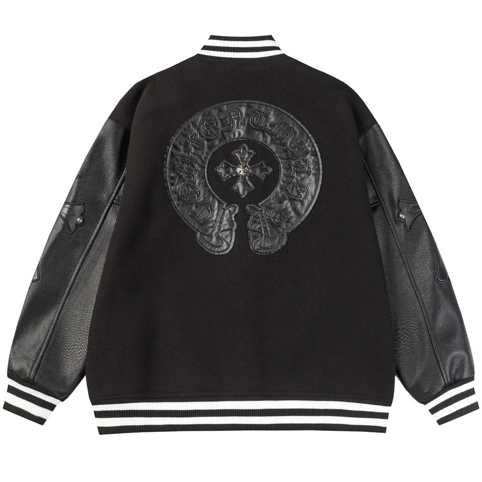 Chrome Hearts Classic Sanskrit Cross Embroidery Baseball Jacket