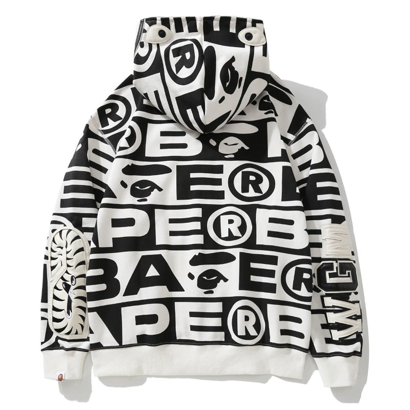 Bape Fully printed shark hooded sweatshirt zipper jacket