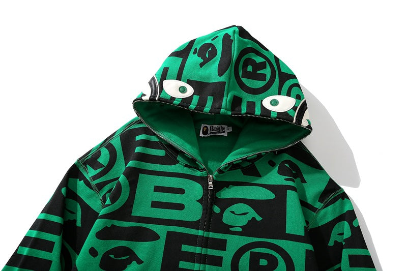 Bape Fully printed shark hooded sweatshirt zipper jacket