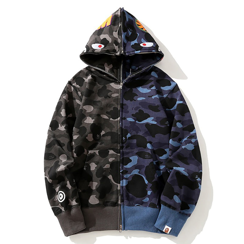 BAPE Camo Shark Zipper splicing Hoodies