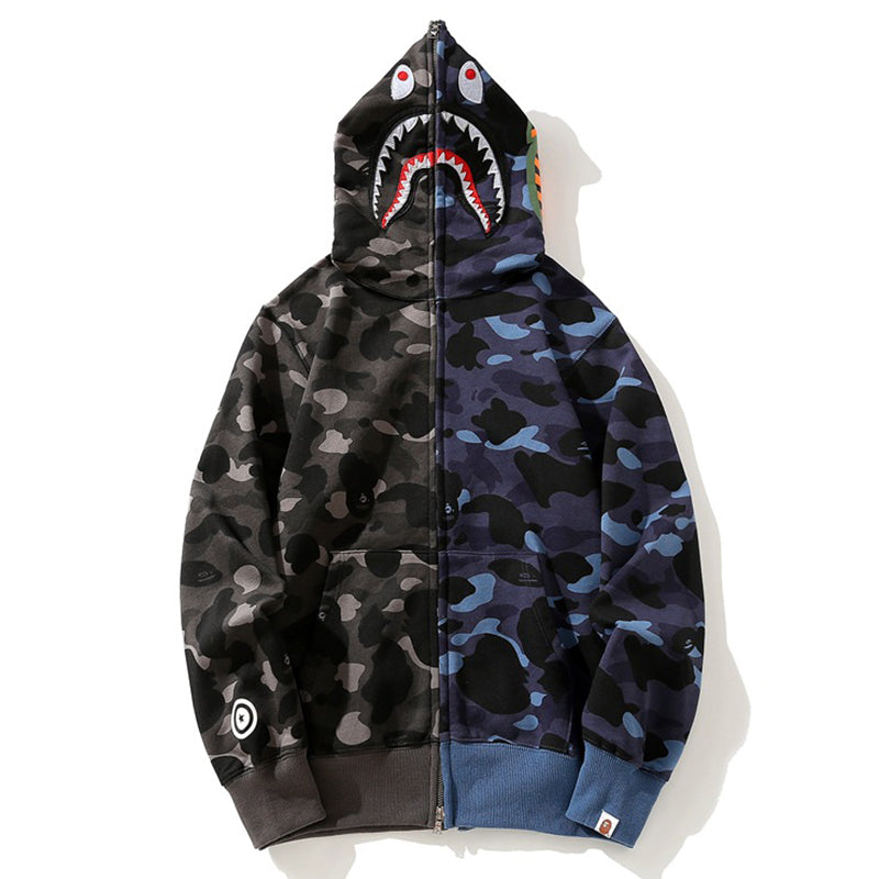 BAPE Camo Shark Zipper splicing Hoodies