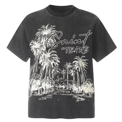 SAINT MICHAEL Vintage Coconut Tree Printing T-Shirts