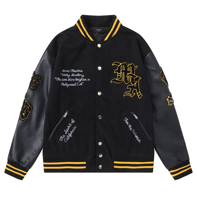 AMIRI Appliquéd Wool-Blend and Full-Grain Leather Varsity Jacket