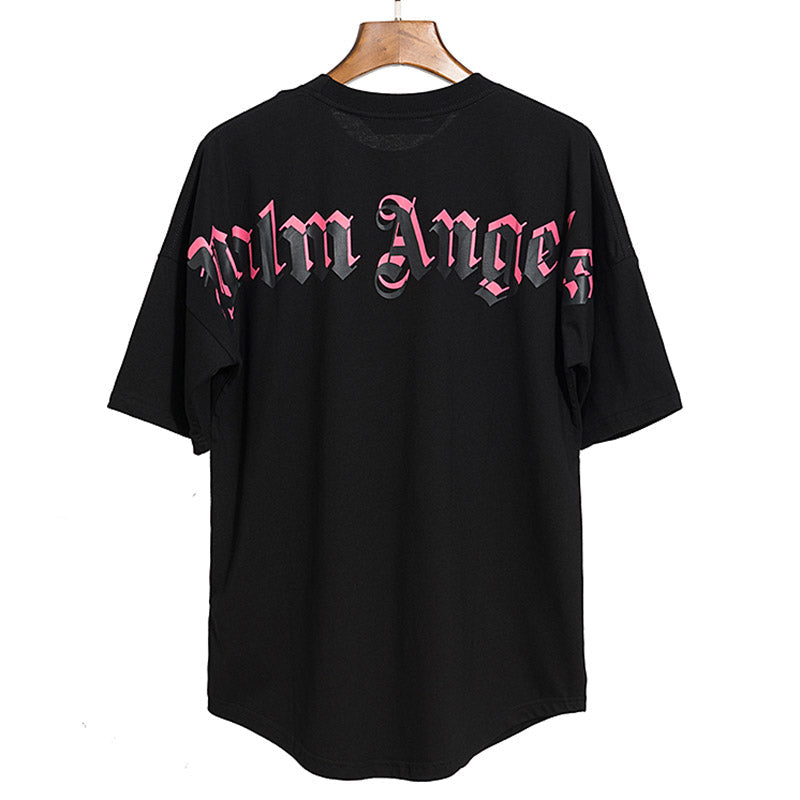 Palm Angel Black Double Logo Print Back Short Sleeve T-Shirt