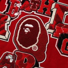 BAPE Leather Long Sleeve Red Baseball Jacket