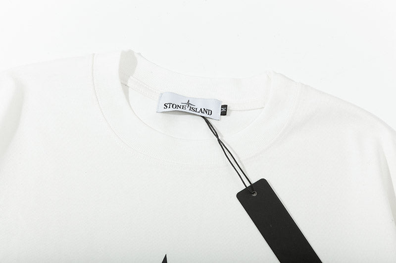 STONE ISLAND White Cotton Logo Print T-Shirt