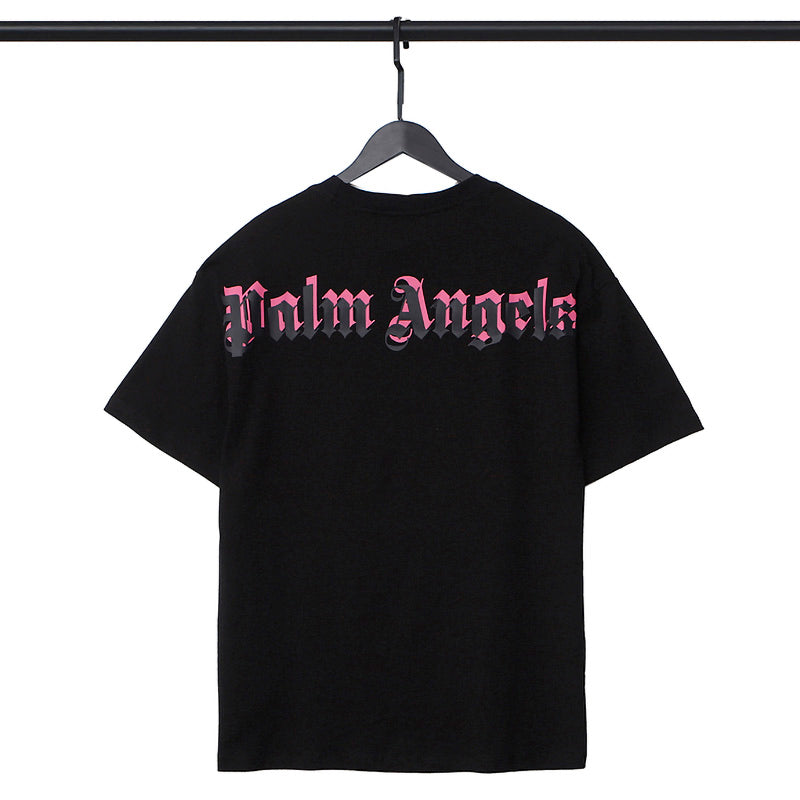 Palm Angel Black Double Logo Print Back Short Sleeve T-Shirt