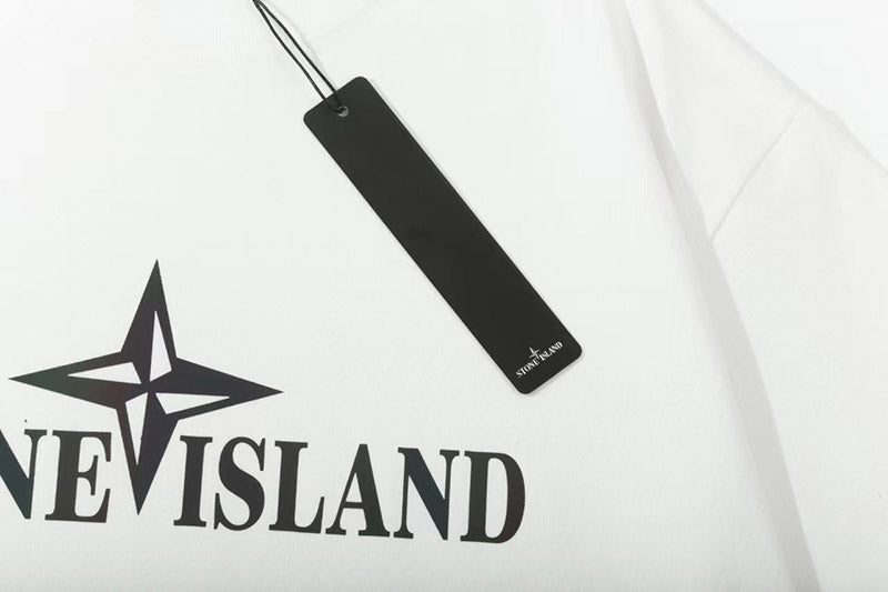 STONE ISLAND White Cotton Logo Print T-Shirt