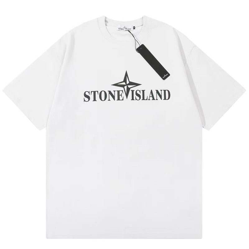 STONE ISLAND White Cotton Logo Print T-Shirt