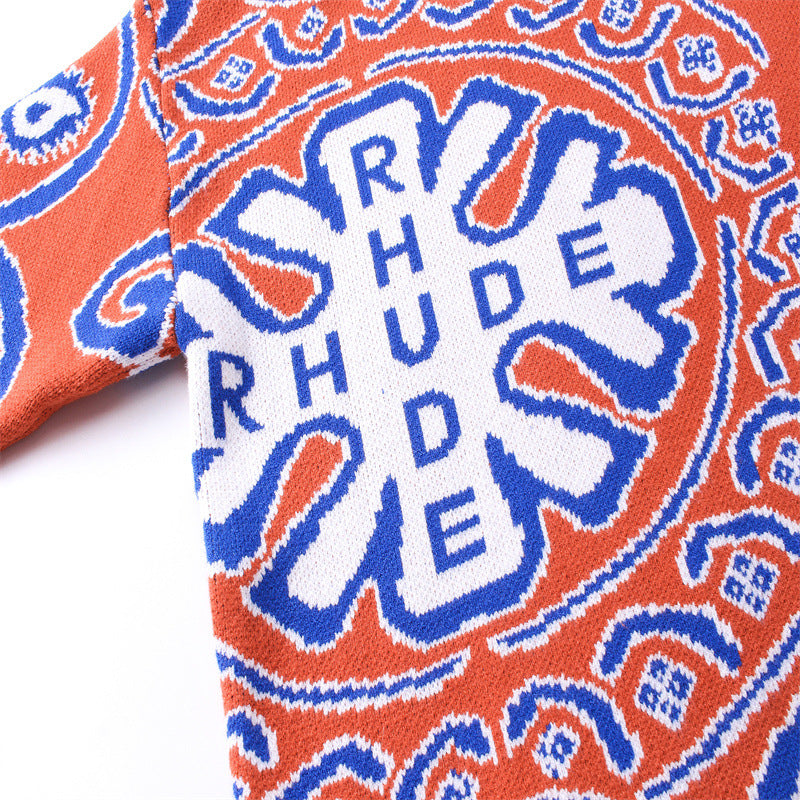 RHUDE micro-logo letter totem jacquard round neck sweater