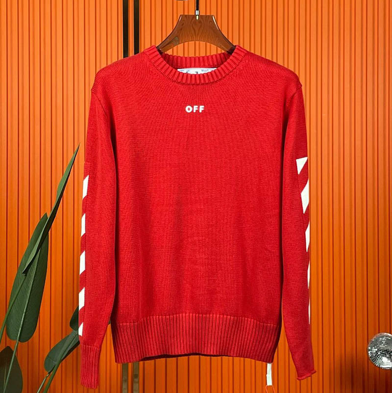 OFF WHITE Classic arrow pattern crew neck pullover knitted sweaters