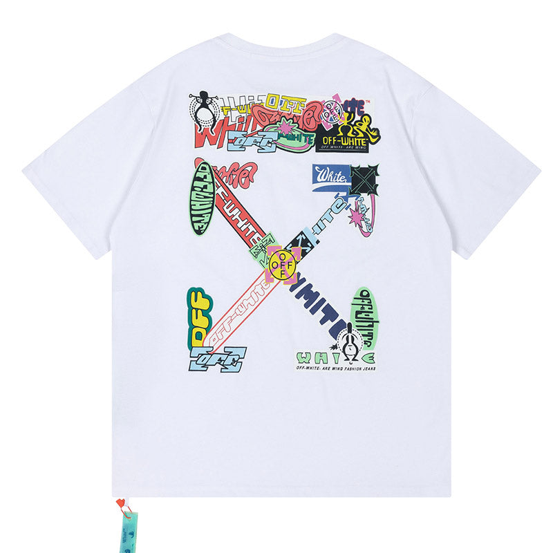 OFF WHITE Creative cartoon letter round neck T-shirt