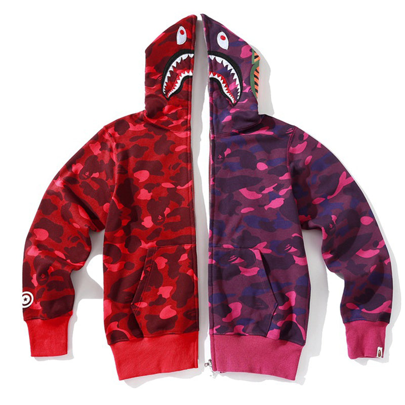 BAPE Camo Shark Zipper splicing Hoodies