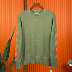 OFF WHITE Classic arrow pattern crew neck pullover knitted sweaters