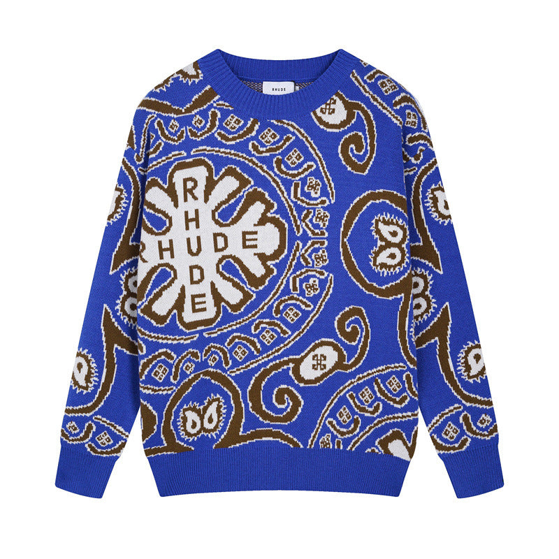 RHUDE micro-logo letter totem jacquard round neck sweater