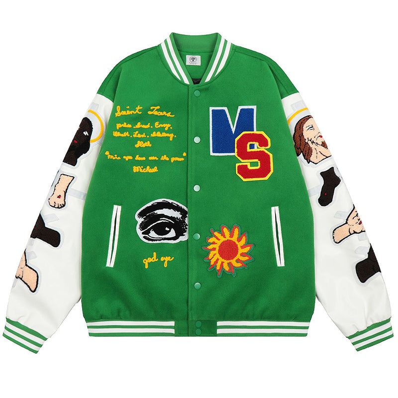 SAINT MICHAEL Loose baseball jacket with embroidered badge