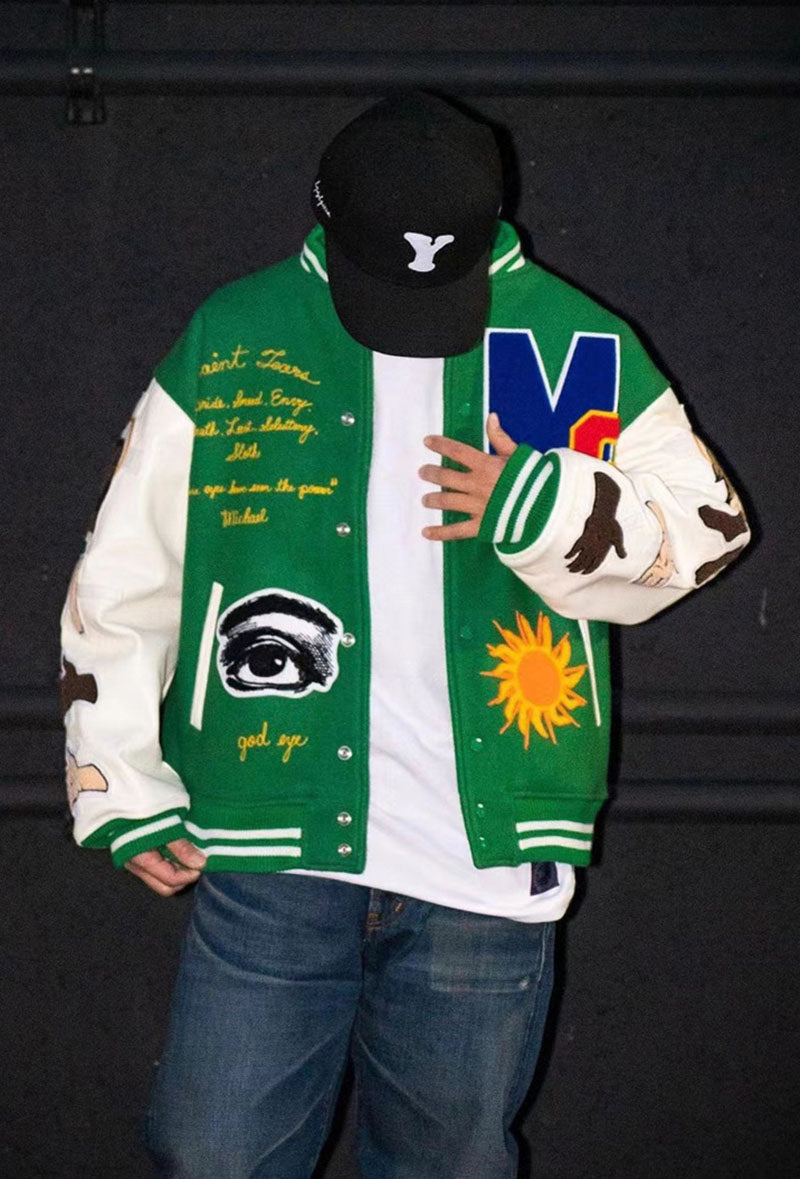 SAINT MICHAEL Loose baseball jacket with embroidered badge