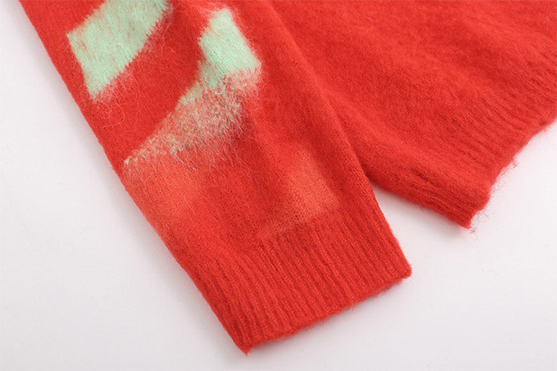 OFF WHITE Christmas red arrow mohair crew neck sweater