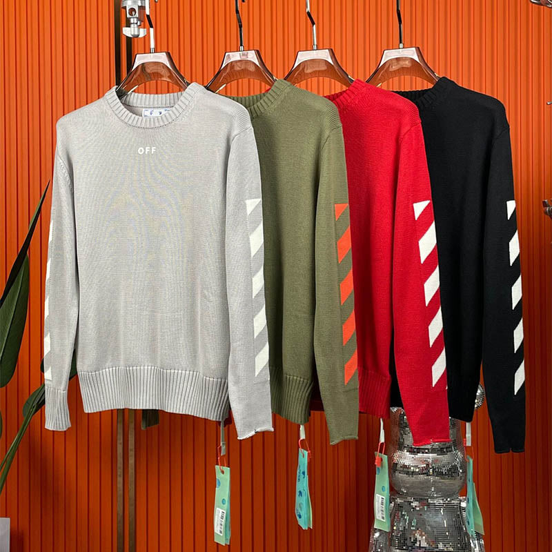 OFF WHITE Classic arrow pattern crew neck pullover knitted sweaters