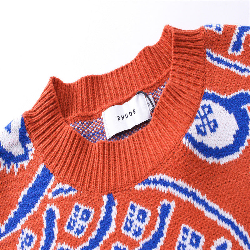 RHUDE micro-logo letter totem jacquard round neck sweater