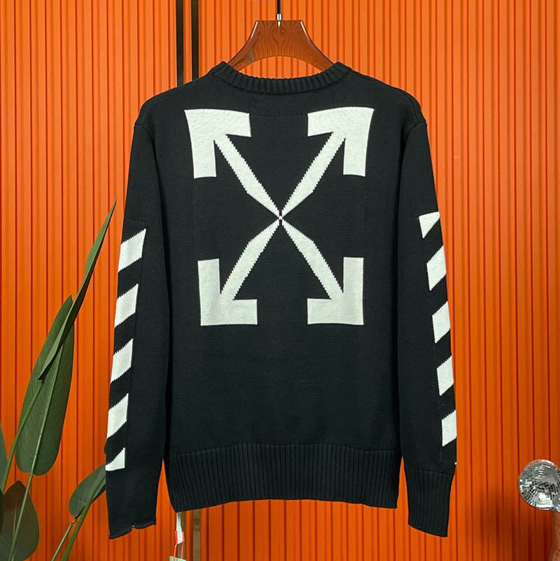 OFF WHITE Classic arrow pattern crew neck pullover knitted sweaters