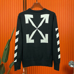 OFF WHITE Classic arrow pattern crew neck pullover knitted sweaters