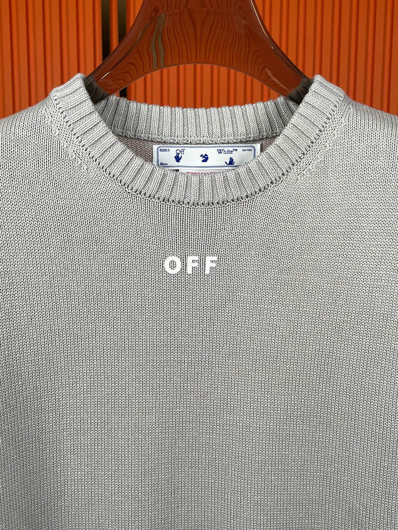 OFF WHITE Classic arrow pattern crew neck pullover knitted sweaters